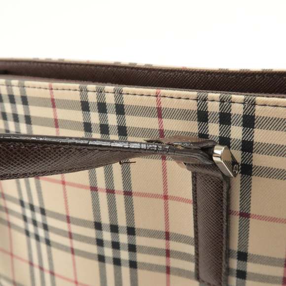 BURBERRY Canvas Leather Nova Plaid Tote Bag Beige Brown - Picture 9 of 16
